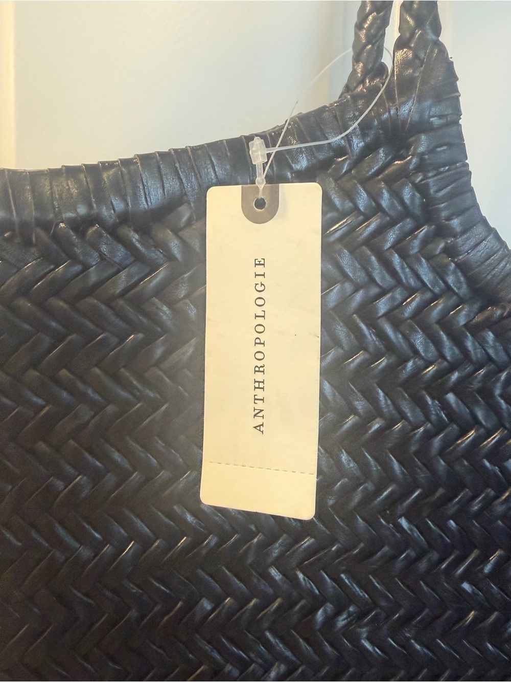 NWT- Anthropologie Black Woven Tote with Double Handles - Picture 4 of 6